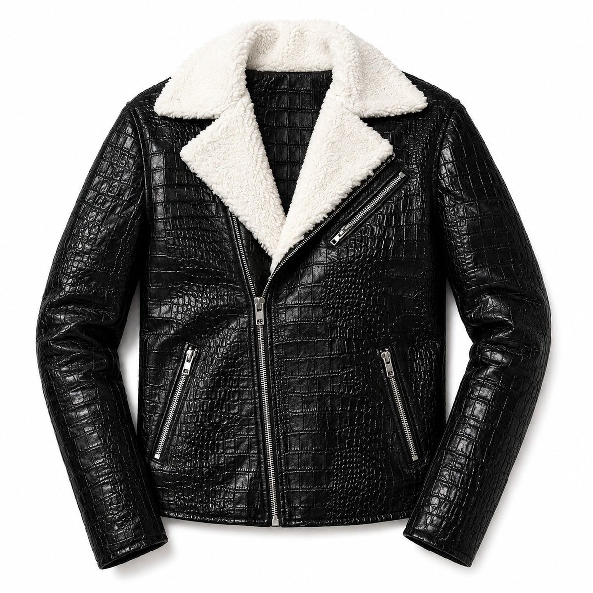 Apex Croc-Embossed Sherpa Biker Jacket