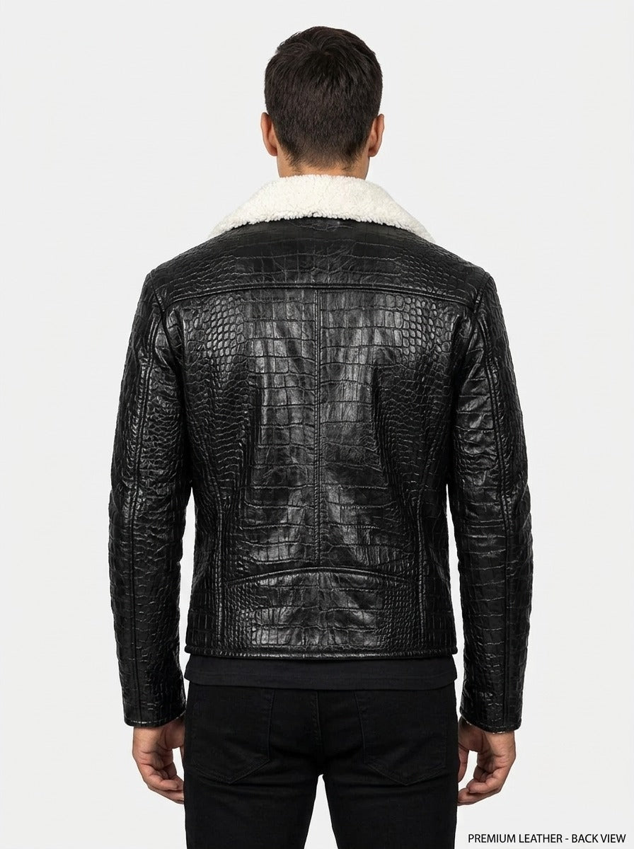 Apex Croc-Embossed Sherpa Biker Jacket