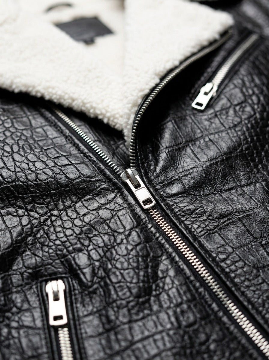Apex Croc-Embossed Sherpa Biker Jacket