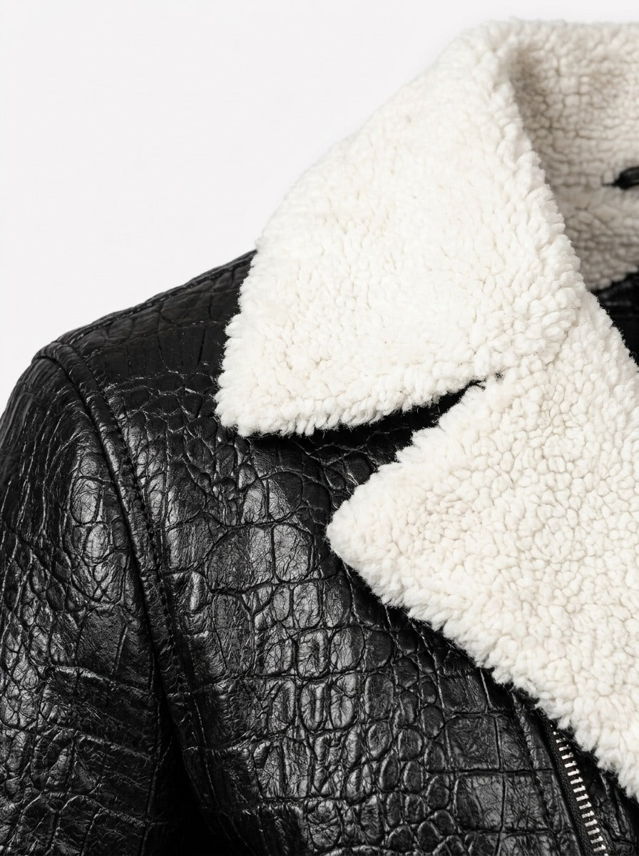 Apex Croc-Embossed Sherpa Biker Jacket