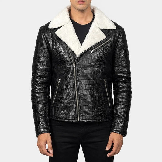 Apex Croc-Embossed Sherpa Biker Jacket