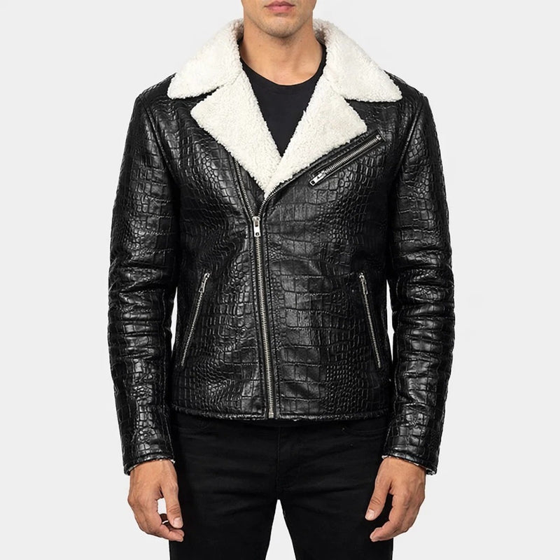 Apex Croc-Embossed Sherpa Biker Jacket
