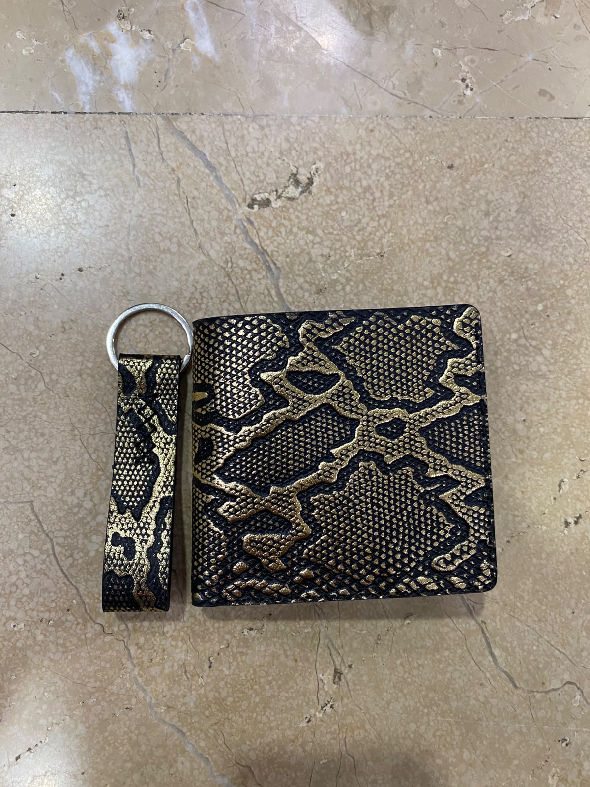 Golden Serpent Leather Wallet & Keychain Combo