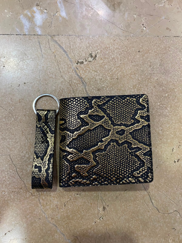 Golden Serpent Leather Wallet & Keychain Combo