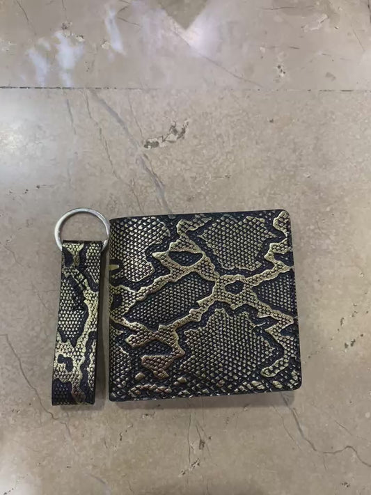 Golden Serpent Leather Wallet & Keychain Combo